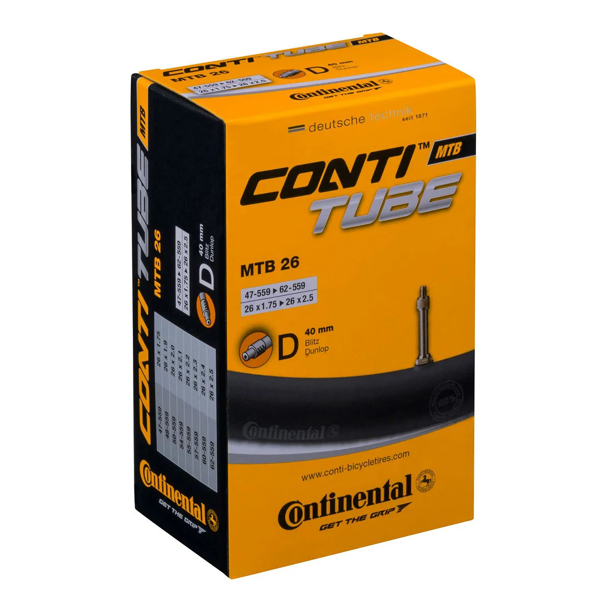 Continental MTB 26 Sisärengas – 26-tuumainen sisäkumi, Dunlop-venttiili 40 mm